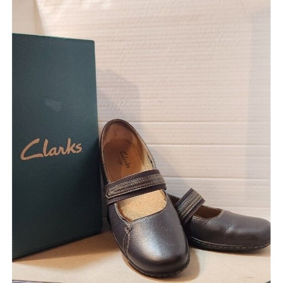 Clarks Active Air Geraldine Mary Jane Brown Leather Flats 10M‎ - Picture 1 of 13